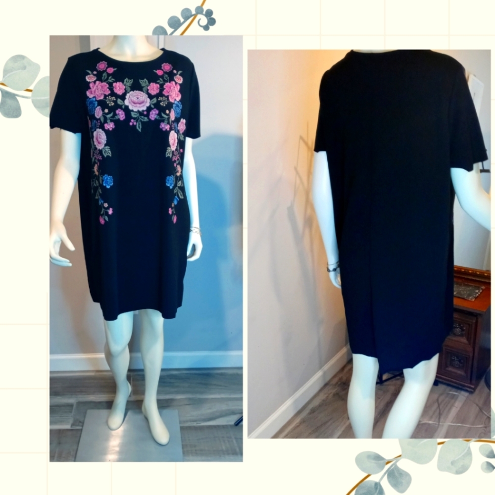 Xhilaration Vestido Blusón de mujer imitación bordado flores rosas.XXL.